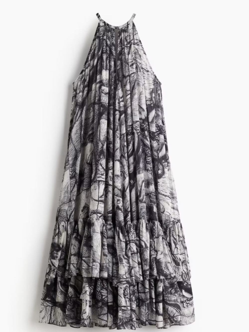 H&M Black & White Printed Halter Maxi Dress